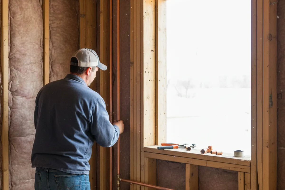 Licensed plumber running new copper supply lines in a Groveton home